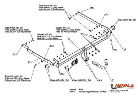 Фаркоп Imiola для Renault Megane 3 универсал, GrandTour (2008-2015) № R.048