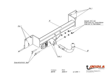 Фаркоп Imiola для BMW X1 (E84) (2009-2015) № B.016