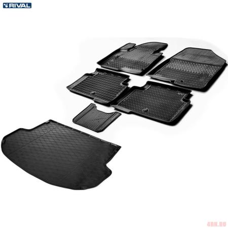Комплект ковриков салона и багажника для Hyundai Santa Fe 5 мест (2012-2018) № K12306003-2