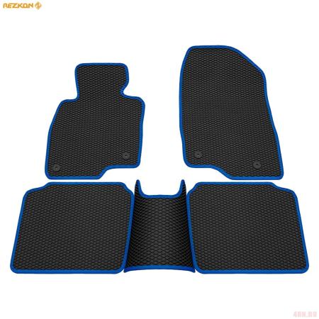 Коврики салона Rezkon EVA cоты резиновые для Mazda 6 (2013-2025) с синим кантом № 9023015203