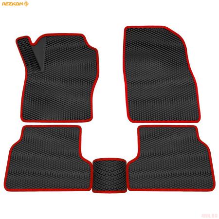 Коврики салона 3D EVA Ромб резиновые для Ford Focus 2 (2008-2011) с красным кантом № 9216010104