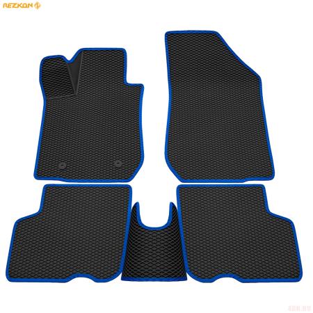 Коврики салона 3D EVA ромб резиновые для Lada (ВАЗ) Largus (2021-2025) 5-ти местный с синим кантом № 9239020203