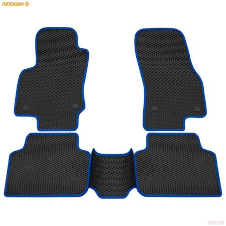 Коврики салона Rezkon EVA cоты резиновые для Volkswagen Tiguan (2017-2023) с синим кантом № 9035025203