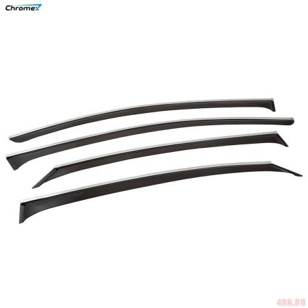 Дефлекторы окон Chromex для Hyundai Solaris седан (2017-2022) с хромированным молдингом № CHROMEX.63014