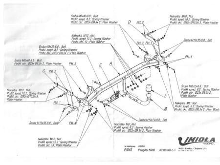 Фаркоп Imiola для Peugeot 5008 (2017-2024) твердое крепление № P.045