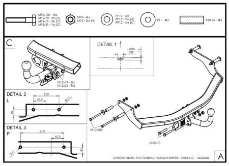 Фаркоп Galia для Fiat Florino (вкл. Qubo) (2008-2024) № C056A