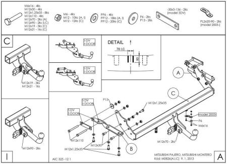 Фаркоп Galia для Mitsubishi Pajero 4 (2007-2021) № M082A