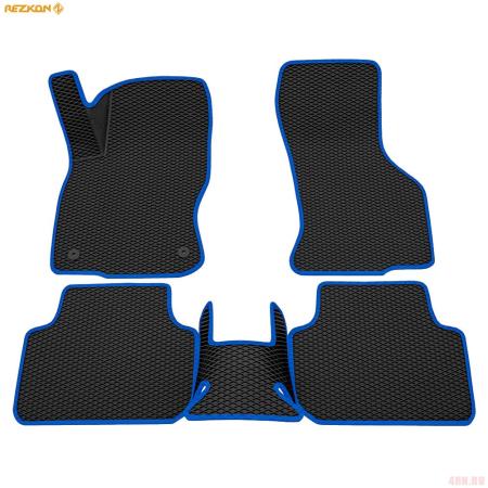 Коврики салона 3D EVA ромб резиновые для Skoda Octavia A8 (2020-2025) с синим кантом № 9230010403