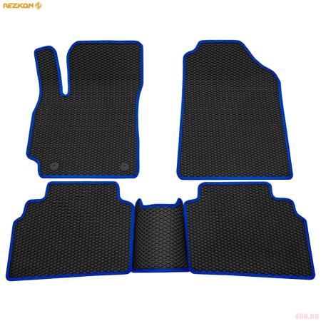 Коврики салона EVA cоты резиновые для Kia Seltos (2020-2025) с синим кантом № 9021050103