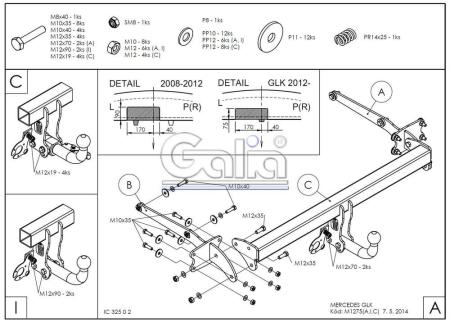 Фаркоп Galia для Mercedes GLK-Class (X204) (2008-2015) № M127A
