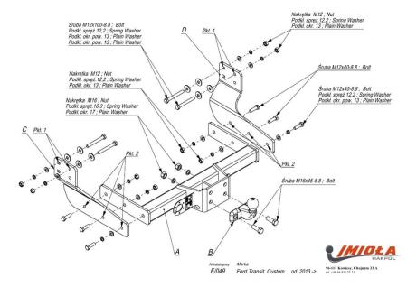 Фаркоп Imiola усиленный для Ford Tourneo Custom (2012-2024) № E.049