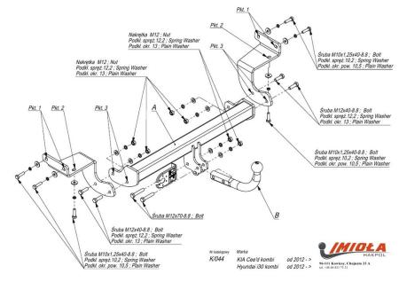 Фаркоп Imiola под квадрат для Hyundai Porter (2010-2013) № K.044
