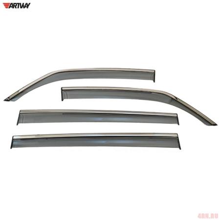 Дефлекторы боковых окон для Mitsubishi Pajero 4 (2006-2016) с нержавеющим молдингом № AWI-WV-14