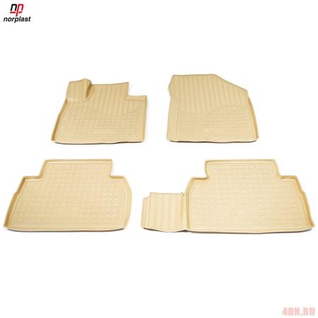 Коврики 3D салона для Hyundai Santa Fe (2018-2020) (5 мест) бежевые № NPA11-C31-530-B
