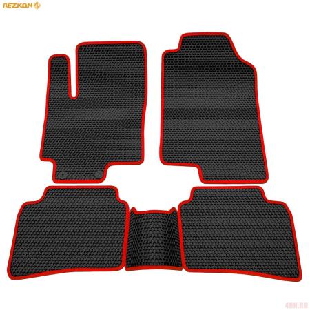 Коврики салона Rezkon EVA cоты резиновые для Hyundai Solaris (2017-2022) с красным кантом № 9120050204