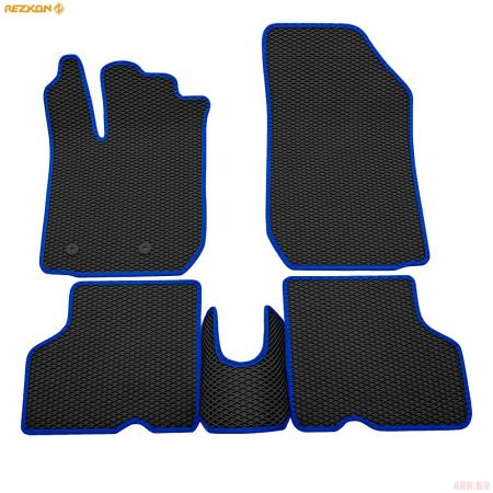 Коврики салона Rezkon EVA резиновые для Renault Kaptur (2016-2023) с синим кантом № 9029035103