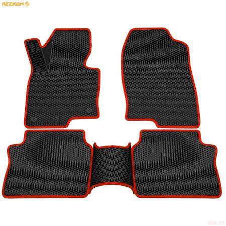 Коврики салона 3D EVA ромб резиновые для Mazda CX-5 (2017-2025) с красным кантом № 9223020204