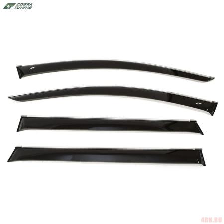 Дефлекторы боковых окон для Mitsubishi Pajero Sport (2016-2025) широкие с хромированным молдингом № ME45216CR