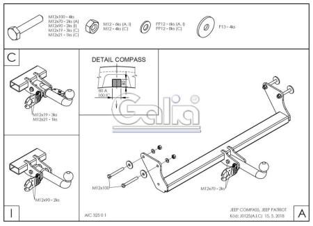 Фаркоп Galia быстросъемный для Jeep Compass (2006-2011) № J012C
