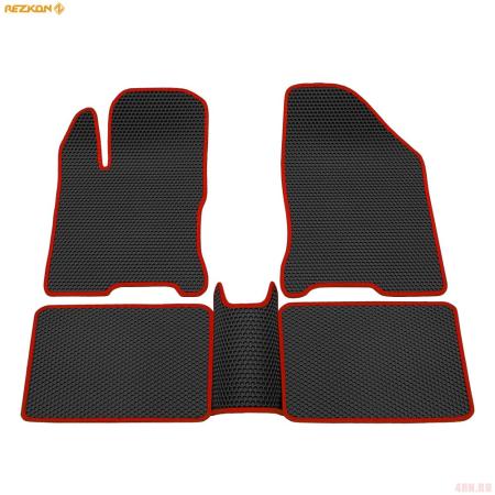 Коврики салона Rezkon EVA cоты резиновые для Lada (ВАЗ) Vesta (2015-2025) с красным кантом № 9139045104