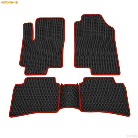 Коврики салона Rezkon EVA резиновые для Hyundai Solaris (2017-2022) с красным кантом № 9020050204