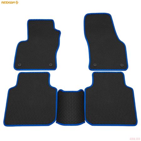 Коврики салона Rezkon EVA cоты резиновые для Skoda Kodiaq (2017-2024) с синим кантом № 9030030103
