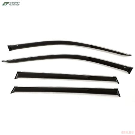 Дефлекторы боковых окон для Volvo XC90 (2015-2025) с хромированным молдингом № V11515CR