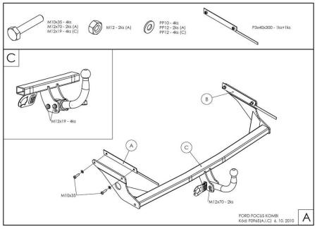 Фаркоп Galia для Ford Focus 2 универсал (2005-2011) № F096A