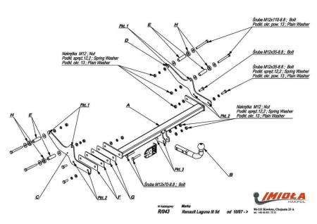 Фаркоп Imiola для Renault Laguna хэтчбек (2007-2015) № R.043