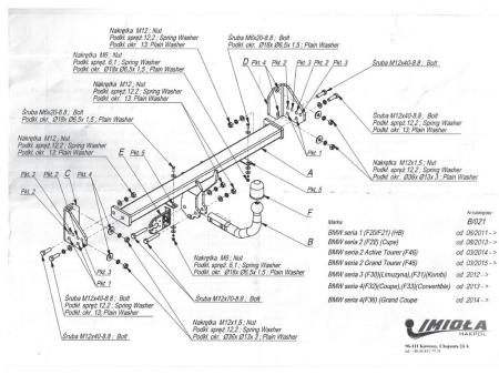 Фаркоп Imiola для BMW 4-Серия (F32/F33/F36) (2013-2020) твердое крепление № B.021