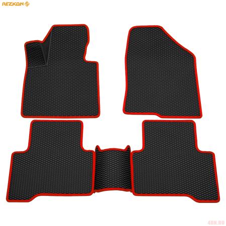 Коврики салона 3D EVA Ромб резиновые для Hyundai Santa Fe (2013-2018) с красным кантом № 9220045404