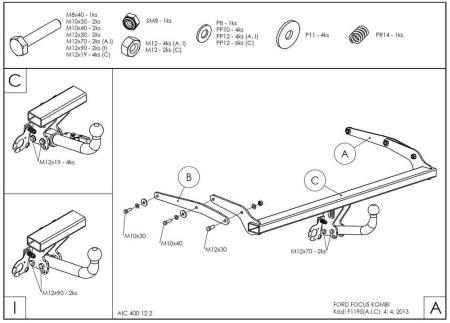 Фаркоп Galia быстросъемный для Ford Focus 3 универсал (2011-2018) № F119C