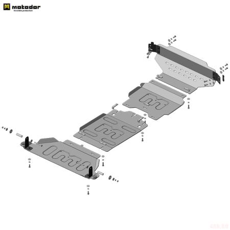 Защита двигателя, переднего дифференциала, КПП, радиатора и раздаточной коробки для Dodge Ram 1500 (2018-2025) (с системой активного спойлера) № 32911