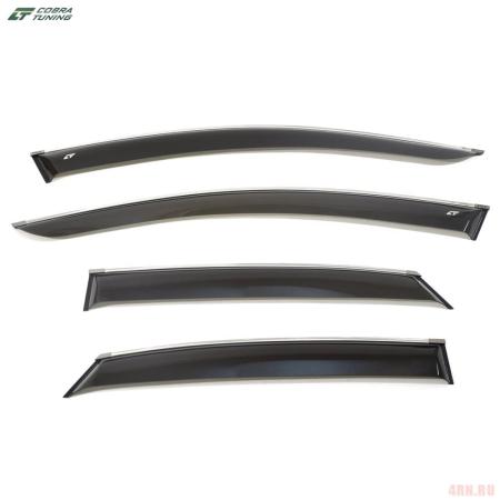 Дефлекторы окон широкие для Volkswagen Polo седан (2010-2020) с хромированным молдингом № VE23010CR