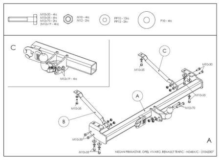 Фаркоп Galia для Nissan Primastar (2002-2014) твердое крепление шара № N048A