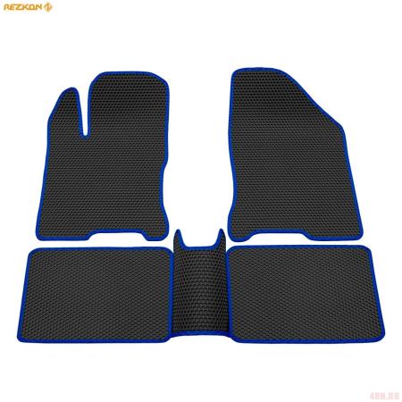 Коврики салона Rezkon EVA cоты резиновые для Lada (ВАЗ) Vesta (2015-2025) с синим кантом № 9139045103