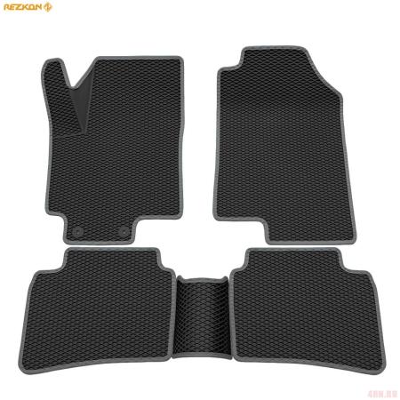 Коврики салона 3D EVA ромб резиновые для Kia Rio (2017-2023) с серым кантом № 9221020302