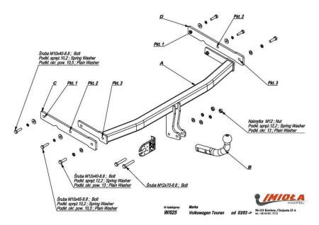 Фаркоп Imiola для Volkswagen Touran (2010-2015) № W.025