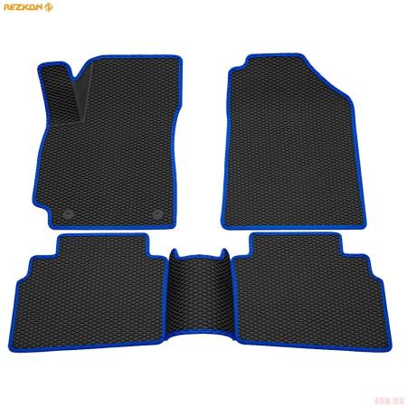 Коврики салона 3D EVA ромб резиновые для Kia Seltos (2020-2025) с синим кантом № 9221050103