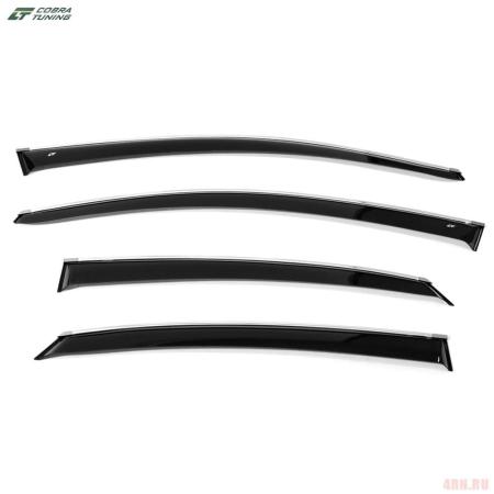 Дефлекторы боковых окон для Hyundai Solaris седан (2017-2022) с хромированным молдингом № H25617CR