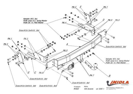 Фаркоп Imiola для Kia Sorento (2006-2009) № K.022