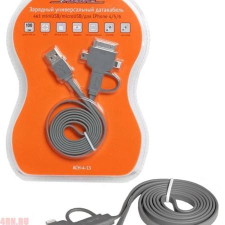 Кабель передачи данных зарядный от USB универсальный Mini USB/Micro USB/iPhone-4/5/6 L=100см AIRLINE № ACH-4-13