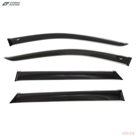 Дефлекторы боковых окон Cobra для Hyundai Grand Santa Fe (2014-2018) широкие с хромированным молдингом № HE24313CR