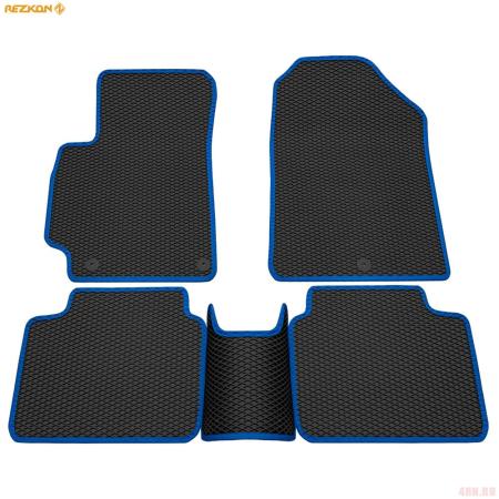 Коврики салона Rezkon EVA резиновые для Hyundai Elantra (2016-2020) с синим кантом № 9020015403