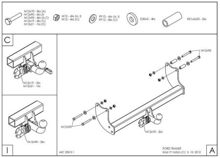 Фаркоп съемный Galia оцинкованный Ford Transit шасси 2000- № F116C