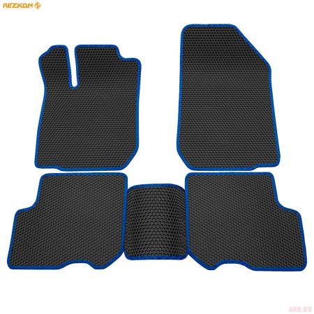 Коврики салона Rezkon EVA cоты резиновые для Renault Logan (2014-2018) с синим кантом № 9129015203