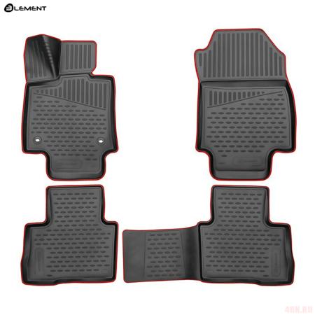 Коврики салона 3D для Toyota RAV4 (2019-2025) с красным кантом № KANT.ELEM3D02259210k.rd