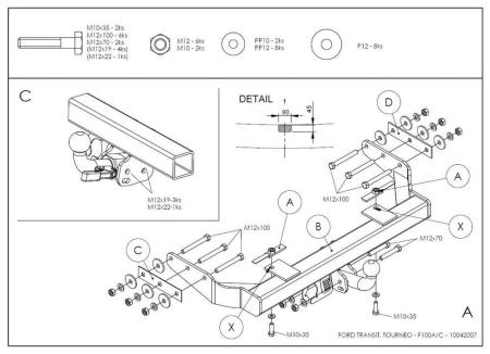 Фаркоп Galia для Ford Transit (без ступеньки) (2006-2014) № F100A
