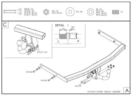 Фаркоп Galia для Volkswagen Golf 5 универсал (2007-2009) № V066A