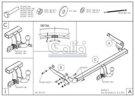Фаркоп Galia для Mazda 3 хэтчбек (2014-2018) № M132A